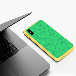 Чехол iPhone XS Max матовый Мраморный зеленый яркий узор, цвет: 3D-желтый — фото 2