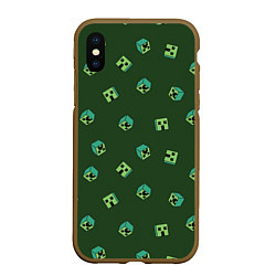 Чехол iPhone XS Max матовый Minecraft - зеленые лица, цвет: 3D-коричневый