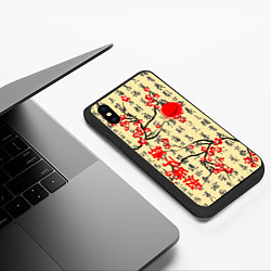 Чехол iPhone XS Max матовый Иероглифы и сакура, цвет: 3D-черный — фото 2