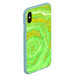 Чехол iPhone XS Max матовый Салатовая золотистая абстракция, цвет: 3D-мятный — фото 2