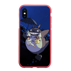 Чехол iPhone XS Max матовый Night flight Totoro, цвет: 3D-красный