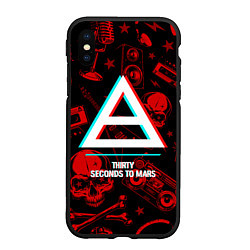 Чехол iPhone XS Max матовый Thirty Seconds to Mars rock glitch, цвет: 3D-черный
