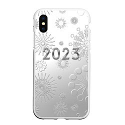 Чехол iPhone XS Max матовый Новый год 2023 в снежинках, цвет: 3D-белый