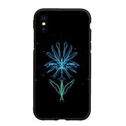 Чехол iPhone XS Max матовый Неоновый цветок на черном фоне