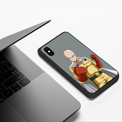 Чехол iPhone XS Max матовый Ванпанчмен - герой Сайтама, цвет: 3D-черный — фото 2