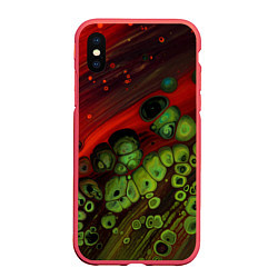 Чехол iPhone XS Max матовый Абстрактные красный песок и зелёные камни, цвет: 3D-красный