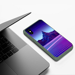 Чехол iPhone XS Max матовый Neon mountains - Vaporwave, цвет: 3D-темно-зеленый — фото 2