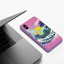 Чехол iPhone XS Max матовый Штормовые океанские волны и пальмы, цвет: 3D-фиолетовый — фото 2