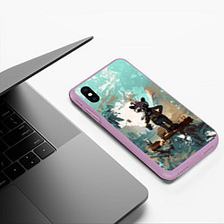 Чехол iPhone XS Max матовый Енот в стиле стимпанк, цвет: 3D-сиреневый — фото 2