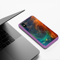 Чехол iPhone XS Max матовый Столкновение двух космических галактик, цвет: 3D-фиолетовый — фото 2