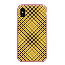 Чехол iPhone XS Max матовый Черно-желтый клетчатый узор, цвет: 3D-розовый