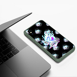 Чехол iPhone XS Max матовый Cyberpunk 2077 neon samurai glitch art colors, цвет: 3D-темно-зеленый — фото 2
