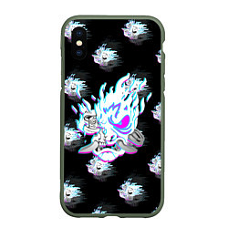 Чехол iPhone XS Max матовый Cyberpunk 2077 neon samurai glitch art colors, цвет: 3D-темно-зеленый