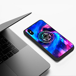 Чехол iPhone XS Max матовый Leicester City неоновый космос, цвет: 3D-черный — фото 2