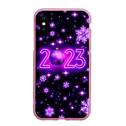 Чехол iPhone XS Max матовый Новый 2023 год в неоне, цвет: 3D-розовый