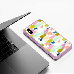 Чехол iPhone XS Max матовый Разноцветные мазки красками модный узор, цвет: 3D-сиреневый — фото 2