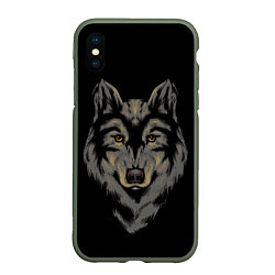 Чехол iPhone XS Max матовый Голова серого волка, цвет: 3D-темно-зеленый