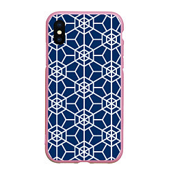 Чехол iPhone XS Max матовый Синий узорчатый паттерн, цвет: 3D-розовый