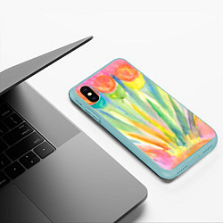 Чехол iPhone XS Max матовый Акварельная абстракция цветение, цвет: 3D-мятный — фото 2