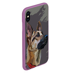 Чехол iPhone XS Max матовый Голова немецкой овчарки, цвет: 3D-фиолетовый — фото 2