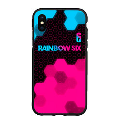 Чехол iPhone XS Max матовый Rainbow Six - neon gradient: символ сверху
