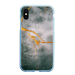 Чехол iPhone XS Max матовый Абстрактный серый туман и золотая краска, цвет: 3D-голубой