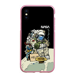 Чехол iPhone XS Max матовый NASA - Help! Astronaut - Joke, цвет: 3D-розовый