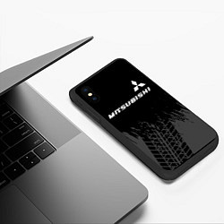 Чехол iPhone XS Max матовый Mitsubishi speed на темном фоне со следами шин: си, цвет: 3D-черный — фото 2