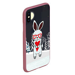 Чехол iPhone XS Max матовый Зайчик с сердечком в ночном лесу, цвет: 3D-малиновый — фото 2