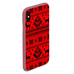 Чехол iPhone XS Max матовый Happy new year, black deer, цвет: 3D-малиновый — фото 2