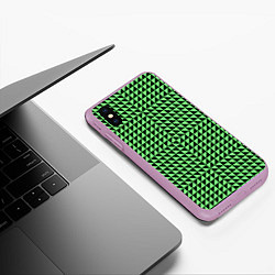 Чехол iPhone XS Max матовый Чёрно-зелёная оптическая иллюзия, цвет: 3D-сиреневый — фото 2
