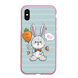 Чехол iPhone XS Max матовый Милый зайка с шариком-морковкой, цвет: 3D-розовый