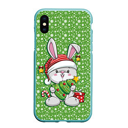 Чехол iPhone XS Max матовый Милый кролик с елочкой, цвет: 3D-мятный
