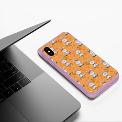Чехол iPhone XS Max матовый Паттерн из зайчиков, цвет: 3D-сиреневый — фото 2