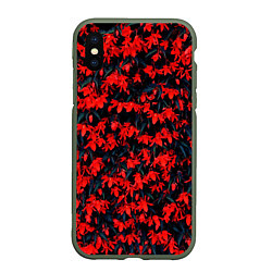 Чехол iPhone XS Max матовый Красные бегонии, цвет: 3D-темно-зеленый