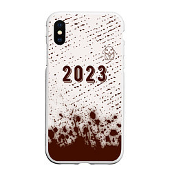 Чехол iPhone XS Max матовый 2023 Кролик с банданой: символ сверху на светлом