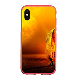 Чехол iPhone XS Max матовый Оранжевый космос и луна, цвет: 3D-красный