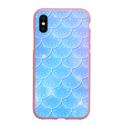 Чехол iPhone XS Max матовый Голубая чешуя русалки - паттерн, цвет: 3D-розовый