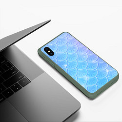 Чехол iPhone XS Max матовый Голубая чешуя русалки - паттерн, цвет: 3D-темно-зеленый — фото 2