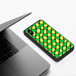 Чехол iPhone XS Max матовый Жёлто-зелёная плетёнка - оптическая иллюзия, цвет: 3D-черный — фото 2