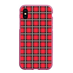 Чехол iPhone XS Max матовый Красная шотландская клетка, цвет: 3D-малиновый