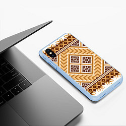 Чехол iPhone XS Max матовый Индейский пиксельный орнамент, цвет: 3D-голубой — фото 2