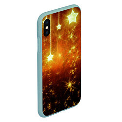 Чехол iPhone XS Max матовый Золотистае звёзды, цвет: 3D-мятный — фото 2