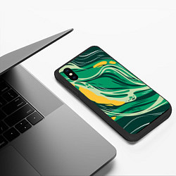 Чехол iPhone XS Max матовый Абстрактные полосы в зелёных тонах, цвет: 3D-черный — фото 2