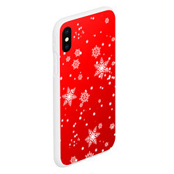 Чехол iPhone XS Max матовый Снежинки на красном фоне, цвет: 3D-белый — фото 2