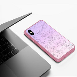 Чехол iPhone XS Max матовый Зайчики в облачках, цвет: 3D-малиновый — фото 2