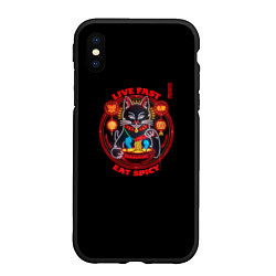 Чехол iPhone XS Max матовый Live fast eat spicy неоновый кот, цвет: 3D-черный