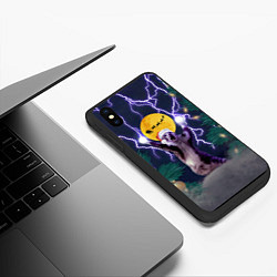 Чехол iPhone XS Max матовый Новогодний кот с молниями, цвет: 3D-черный — фото 2