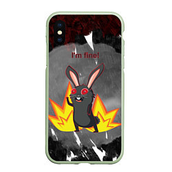 Чехол iPhone XS Max матовый Черный кролик у которого все хорошо, цвет: 3D-салатовый