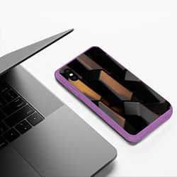 Чехол iPhone XS Max матовый Абстрактные тёмные геометрические блоки, цвет: 3D-фиолетовый — фото 2